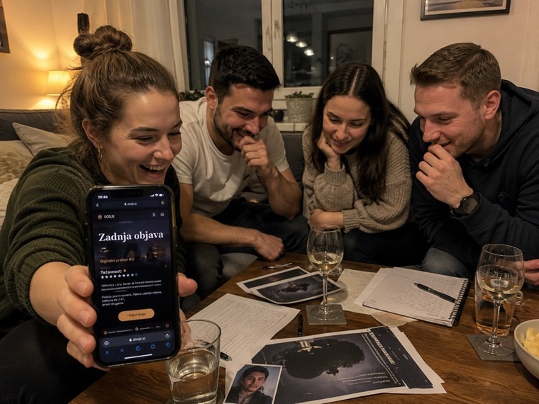 Družba za mizo igra Dosje na telefonih